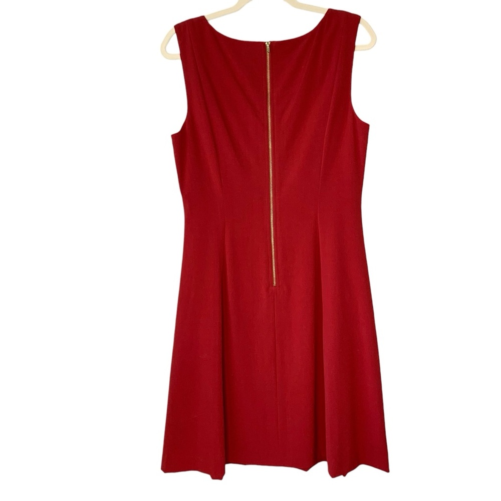 Tahari red sleeveless a-line career wear dress gold back zipper closure. Size 10 - Picture 2 of 9